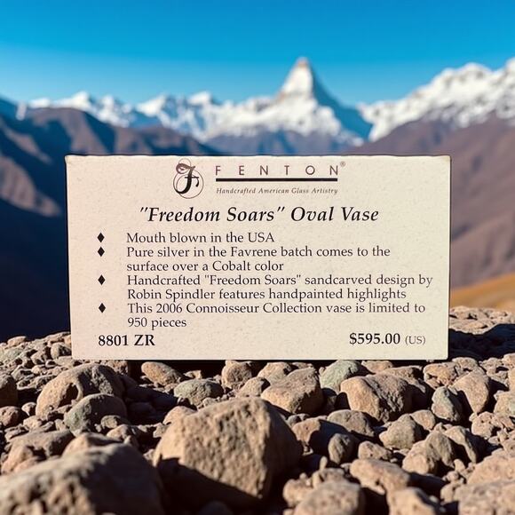Fenton Favrene Freedom Soars Vase-Connoisseur-Robin Spindler-Eagle Scene-Cobalt - Picture 8 of 10